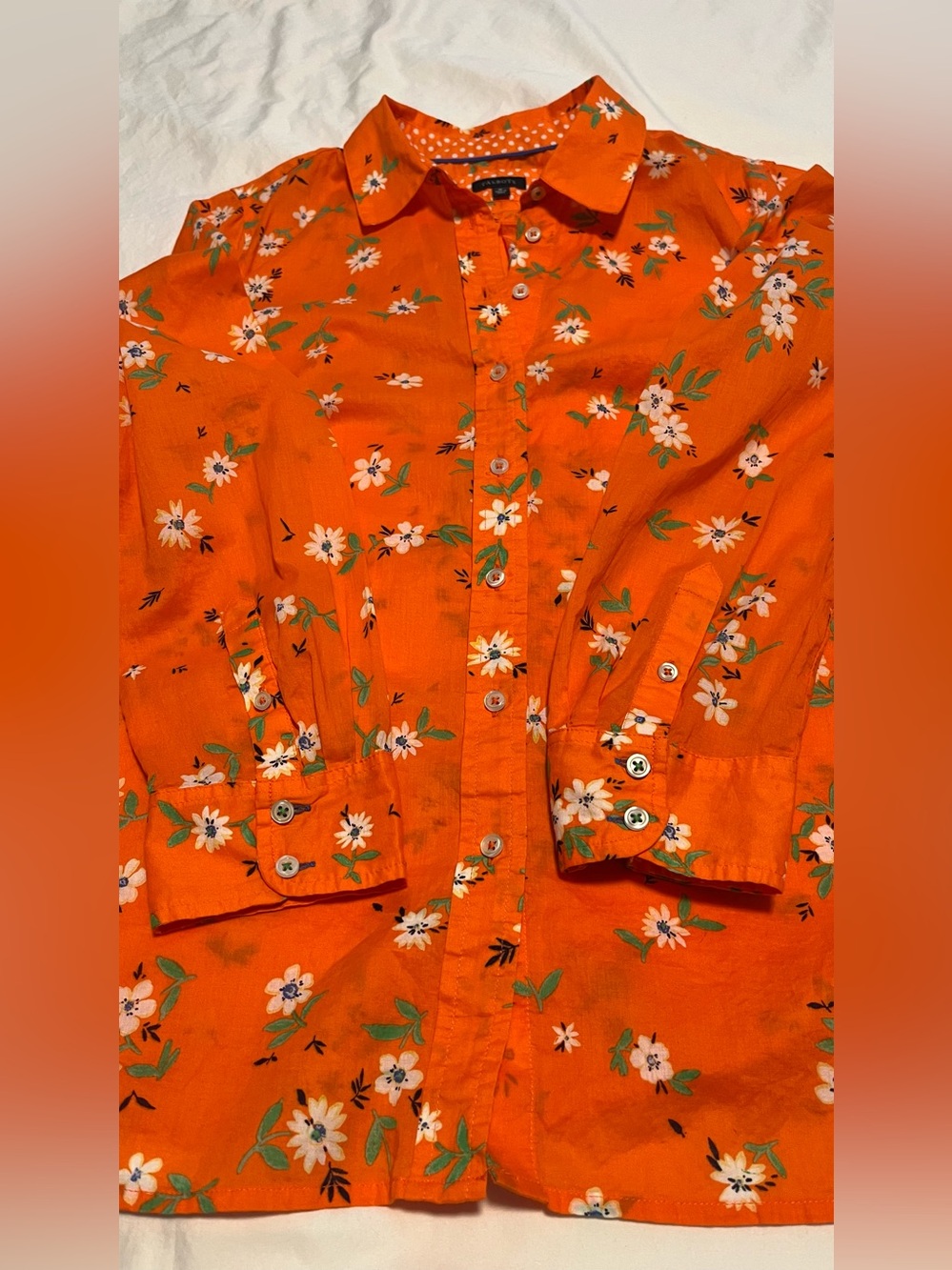 TALBOTS Women’s Cotton Orange Floral Lively Ditsy BD LS Top Shirt Size M - Picture 11 of 16
